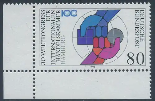 BUND 1990 Michel-Nummer 1471 postfrisch EINZELMARKE ECKRAND unten links