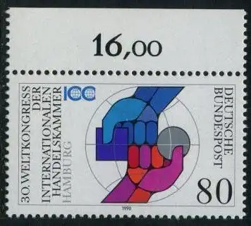 BUND 1990 Michel-Nummer 1471 postfrisch EINZELMARKE RAND oben (a)