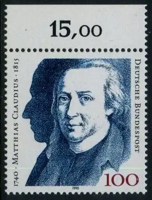 BUND 1990 Michel-Nummer 1473 postfrisch EINZELMARKE RAND oben (a)