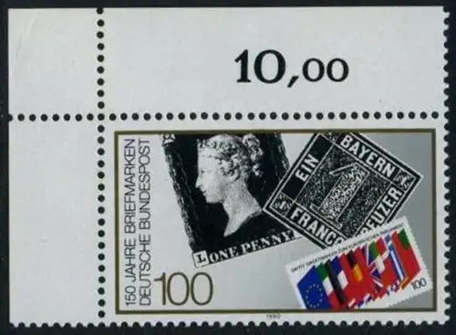 BUND 1990 Michel-Nummer 1479 postfrisch EINZELMARKE ECKRAND oben links