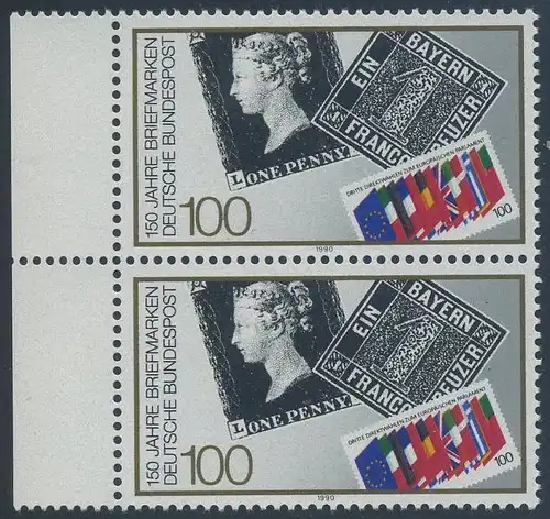 BUND 1990 Michel-Nummer 1479 postfrisch vert.PAAR RAND links