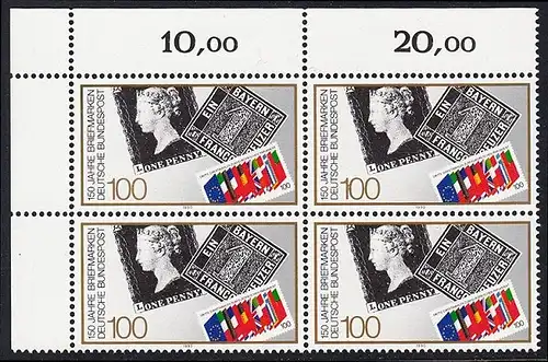 BUND 1990 Michel-Nummer 1479 postfrisch BLOCK ECKRAND oben links