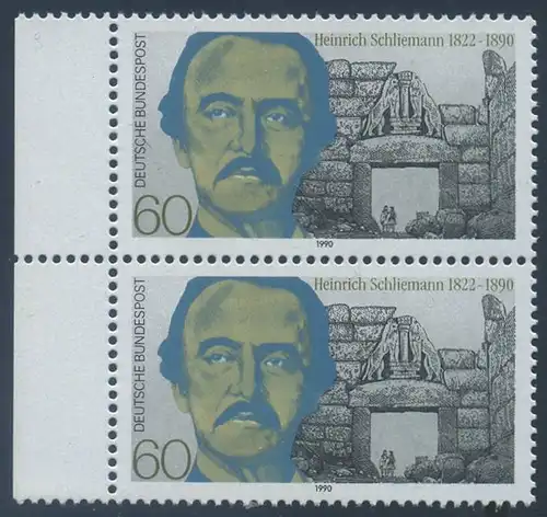 BUND 1990 Michel-Nummer 1480 postfrisch vert.PAAR RAND links
