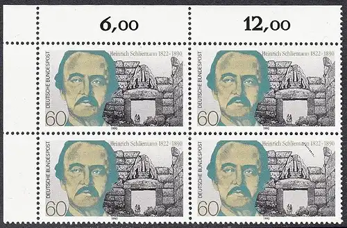 BUND 1990 Michel-Nummer 1480 postfrisch BLOCK ECKRAND oben links