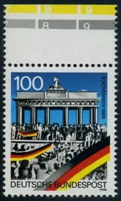 BUND 1990 Michel-Nummer 1482 postfrisch EINZELMARKE RAND oben (d)