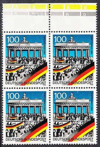 BUND 1990 Michel-Nummer 1482 postfrisch BLOCK RÄNDER oben