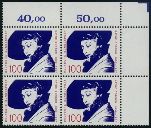 BUND 1990 Michel-Nummer 1483 postfrisch BLOCK ECKRAND oben rechts