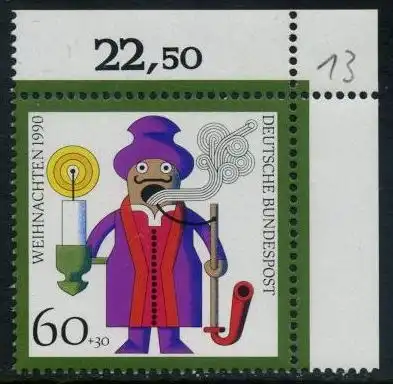 BUND 1990 Michel-Nummer 1485 postfrisch EINZELMARKE ECKRAND oben rechts