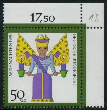 BUND 1990 Michel-Nummer 1484 postfrisch EINZELMARKE ECKRAND oben rechts