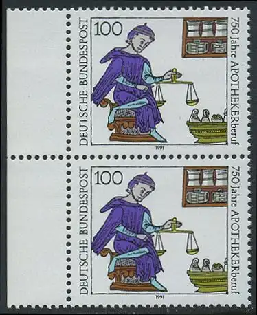 BUND 1991 Michel-Nummer 1490 postfrisch vert.PAAR RAND links