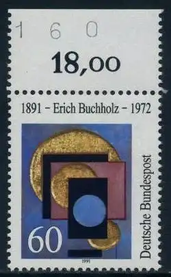 BUND 1991 Michel-Nummer 1493 postfrisch EINZELMARKE RAND oben (a/BZ)