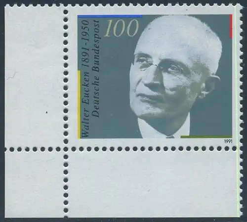 BUND 1991 Michel-Nummer 1494 postfrisch EINZELMARKE ECKRAND unten links