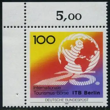 BUND 1991 Michel-Nummer 1495 postfrisch EINZELMARKE ECKRAND oben links