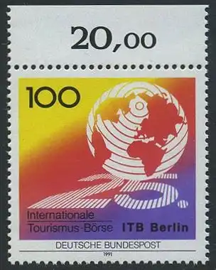 BUND 1991 Michel-Nummer 1495 postfrisch EINZELMARKE RAND oben (c)
