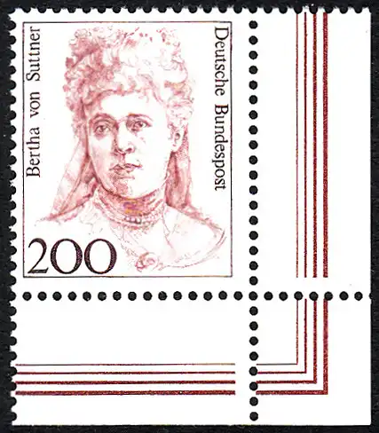 BUND 1991 Michel-Nummer 1498 postfrisch EINZELMARKE ECKRAND unten rechts