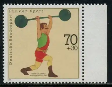 BUND 1991 Michel-Nummer 1499 postfrisch EINZELMARKE RAND rechts