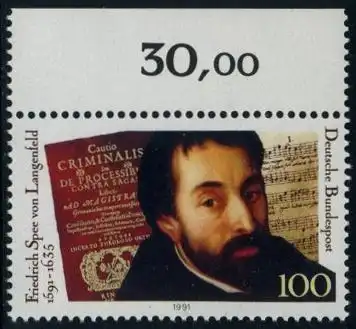 BUND 1991 Michel-Nummer 1503 postfrisch EINZELMARKE RAND oben