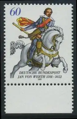 BUND 1991 Michel-Nummer 1504 postfrisch EINZELMARKE RAND unten