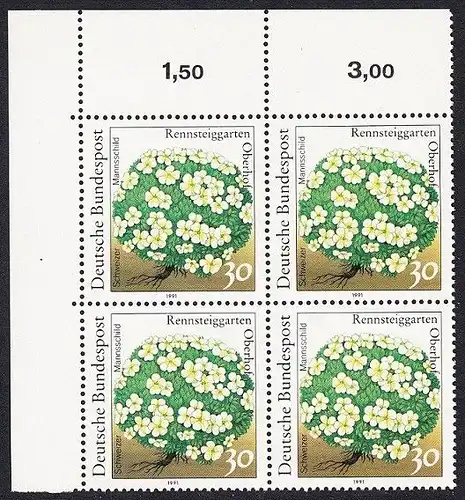 BUND 1991 Michel-Nummer 1505 postfrisch BLOCK ECKRAND oben links