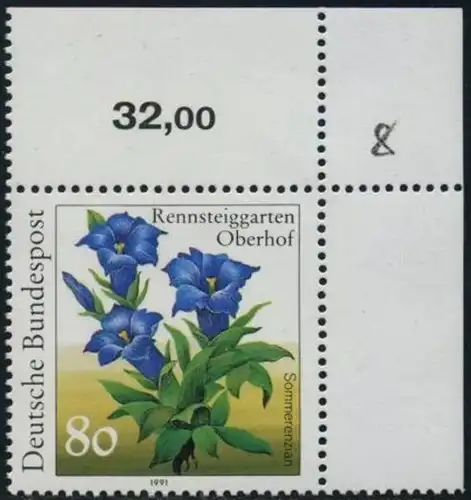 BUND 1991 Michel-Nummer 1507 postfrisch EINZELMARKE ECKRAND oben rechts