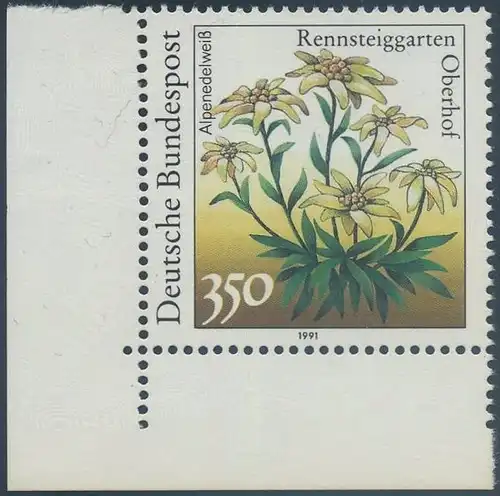 BUND 1991 Michel-Nummer 1509 postfrisch EINZELMARKE ECKRAND unten links