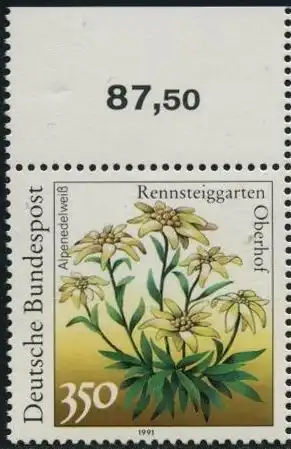 BUND 1991 Michel-Nummer 1509 postfrisch EINZELMARKE RAND oben (a)