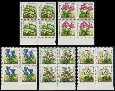 BUND 1991 Michel-Nummer 1505-1509 postfrisch SATZ(5) BLÖCKE RÄNDER unten