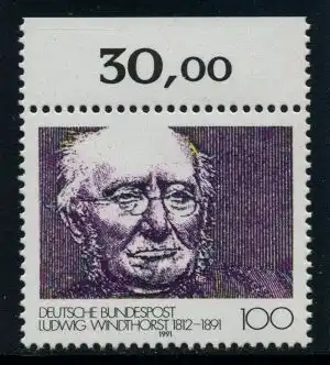 BUND 1991 Michel-Nummer 1510 postfrisch EINZELMARKE RAND oben