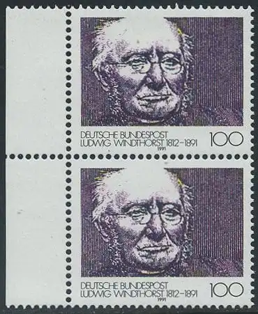 BUND 1991 Michel-Nummer 1510 postfrisch vert.PAAR RAND links