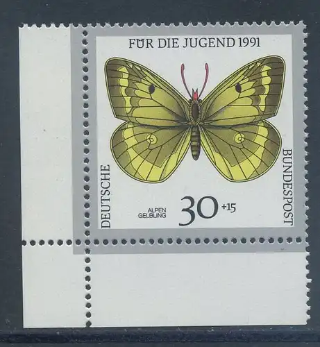 BUND 1991 Michel-Nummer 1512 postfrisch EINZELMARKE ECKRAND unten links