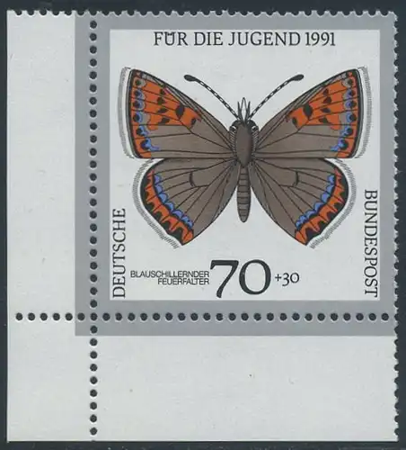BUND 1991 Michel-Nummer 1515 postfrisch EINZELMARKE ECKRAND unten links
