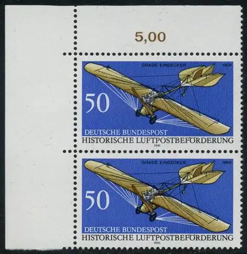 BUND 1991 Michel-Nummer 1523 postfrisch vert.PAAR ECKRAND oben links