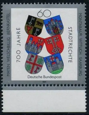 BUND 1991 Michel-Nummer 1528 postfrisch EINZELMARKE RAND unten