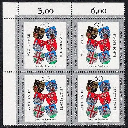 BUND 1991 Michel-Nummer 1528 postfrisch BLOCK ECKRAND oben links