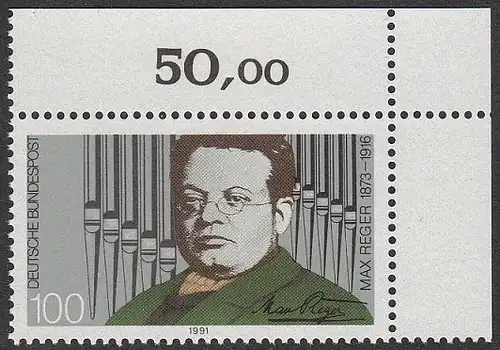 BUND 1991 Michel-Nummer 1529 postfrisch EINZELMARKE ECKRAND oben rechts