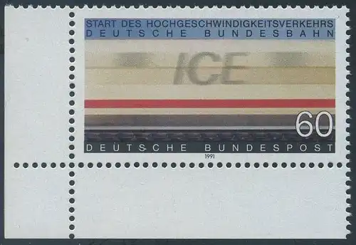 BUND 1991 Michel-Nummer 1530 postfrisch EINZELMARKE ECKRAND unten links