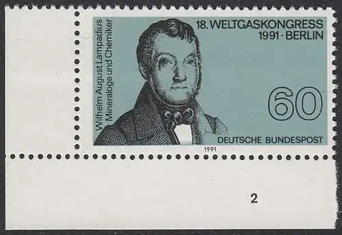 BUND 1991 Michel-Nummer 1537 postfrisch EINZELMARKE ECKRAND unten links (FN)
