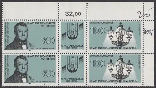 BUND 1991 Michel-Nummer 1538 postfrisch BLOCK ECKRAND oben rechts