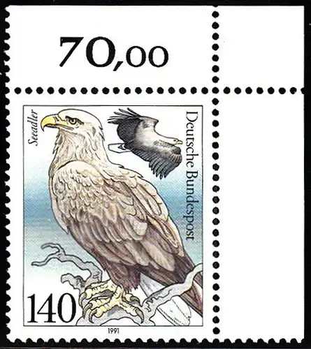 BUND 1991 Michel-Nummer 1542 postfrisch EINZELMARKE ECKRAND oben rechts