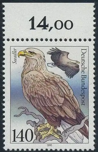 BUND 1991 Michel-Nummer 1542 postfrisch EINZELMARKE RAND oben (b)