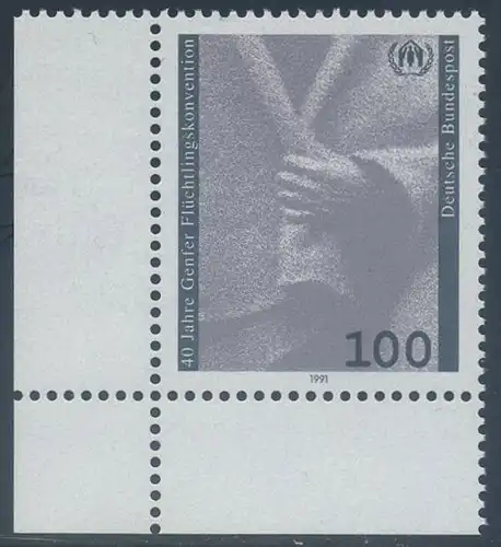 BUND 1991 Michel-Nummer 1544 postfrisch EINZELMARKE ECKRAND unten links
