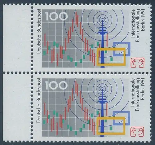 BUND 1991 Michel-Nummer 1553 postfrisch vert.PAAR RAND links