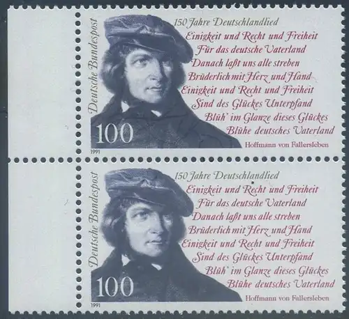 BUND 1991 Michel-Nummer 1555 postfrisch vert.PAAR RAND links