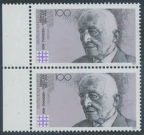 BUND 1991 Michel-Nummer 1556 postfrisch vert.PAAR RAND links