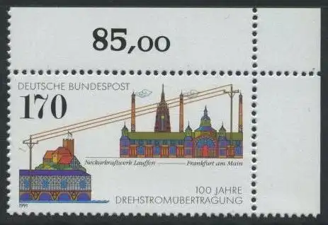 BUND 1991 Michel-Nummer 1557 postfrisch EINZELMARKE ECKRAND oben rechts
