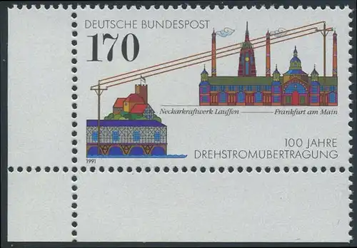 BUND 1991 Michel-Nummer 1557 postfrisch EINZELMARKE ECKRAND unten links