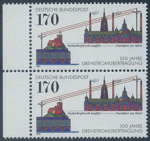 BUND 1991 Michel-Nummer 1557 postfrisch vert.PAAR RAND links