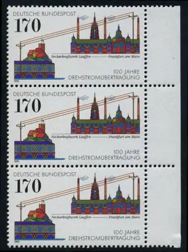 BUND 1991 Michel-Nummer 1557 postfrisch vert.STRIP(3) RAND rechts