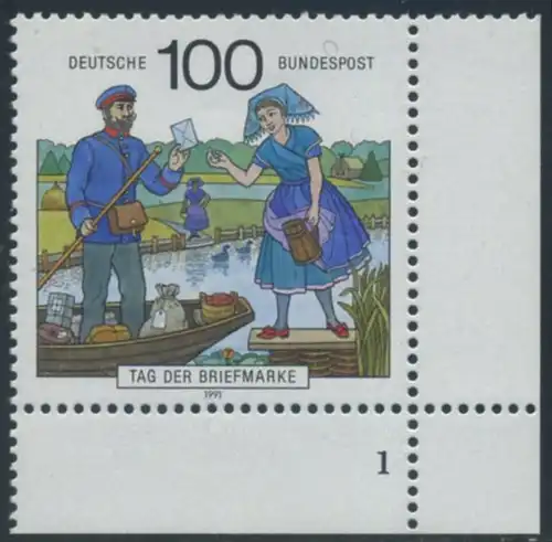 BUND 1991 Michel-Nummer 1570 postfrisch EINZELMARKE ECKRAND unten rechts (FN)