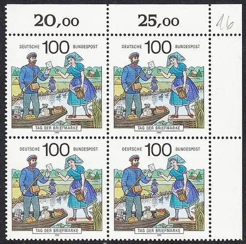 BUND 1991 Michel-Nummer 1570 postfrisch BLOCK ECKRAND oben rechts